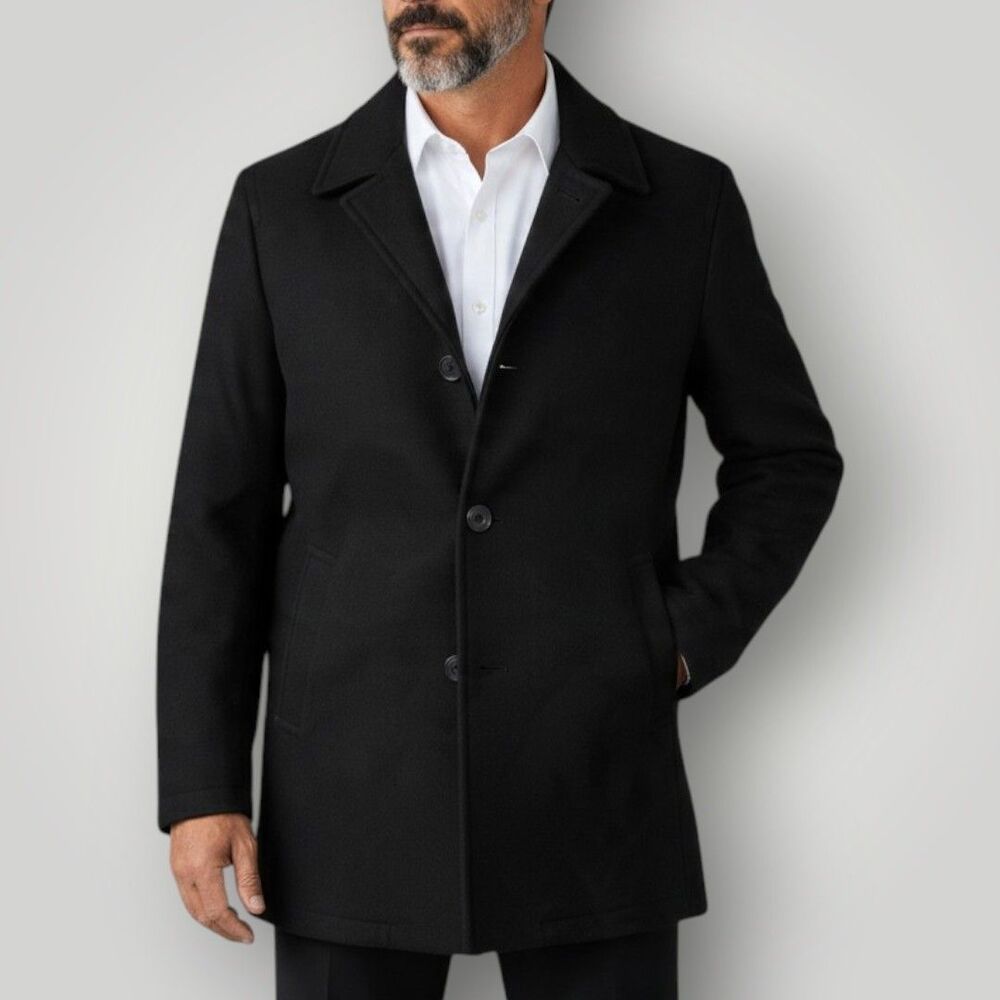 CHAPS Men's XL Wool Blend Overcoat Padded Coat Topcoat Black Padded